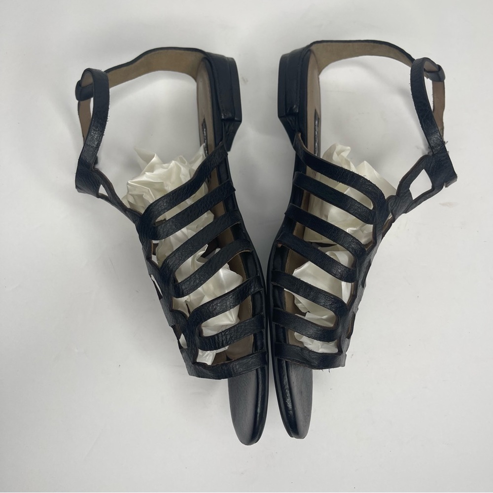 Ecco Gladiator Sandals Size 38 Black Leather Strappy Shoes Flats Comfort Shoe - Picture 5 of 16